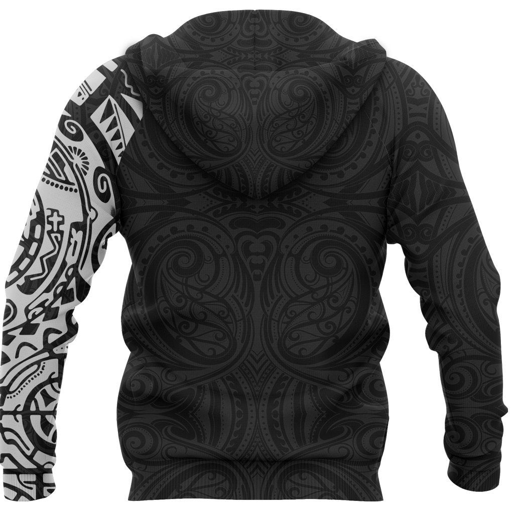 New Zealand Maori Zip Hoodie, Maori Warrior Tattoo Full Zip Hoodie White - Polynesian Pride