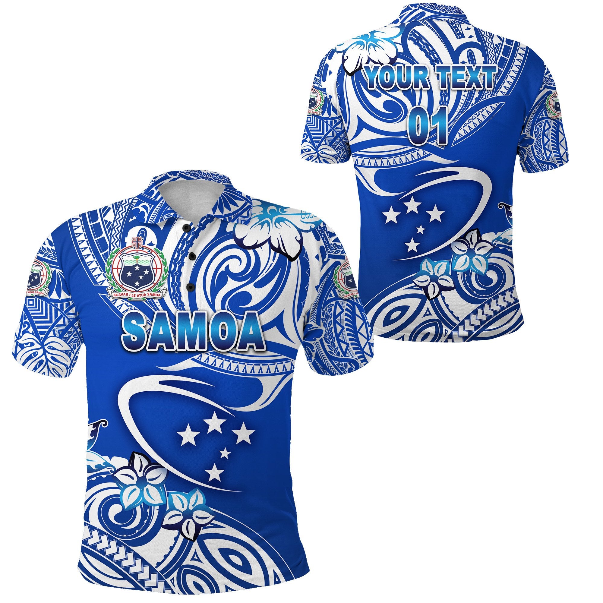 Custom Manu Samoa Rugby Polo Shirt Unique Vibes White, Custom Text and Number Unisex Blue - Polynesian Pride