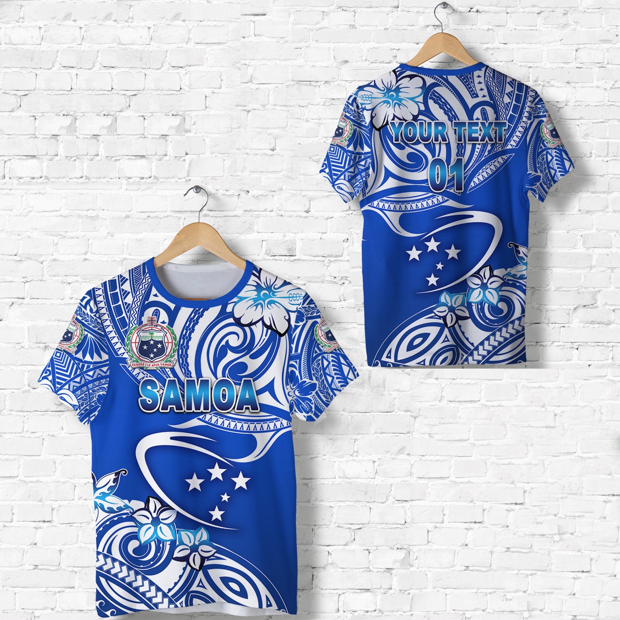 Custom Manu Samoa Rugby T Shirt Unique Vibes White, Custom Text and Number Unisex Blue - Polynesian Pride