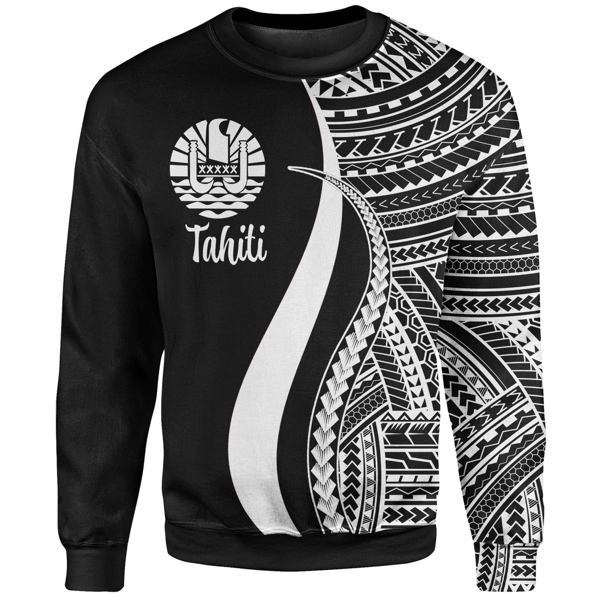 Tahiti Sweatshirt - White Polynesian Tentacle Tribal Pattern Unisex White - Polynesian Pride