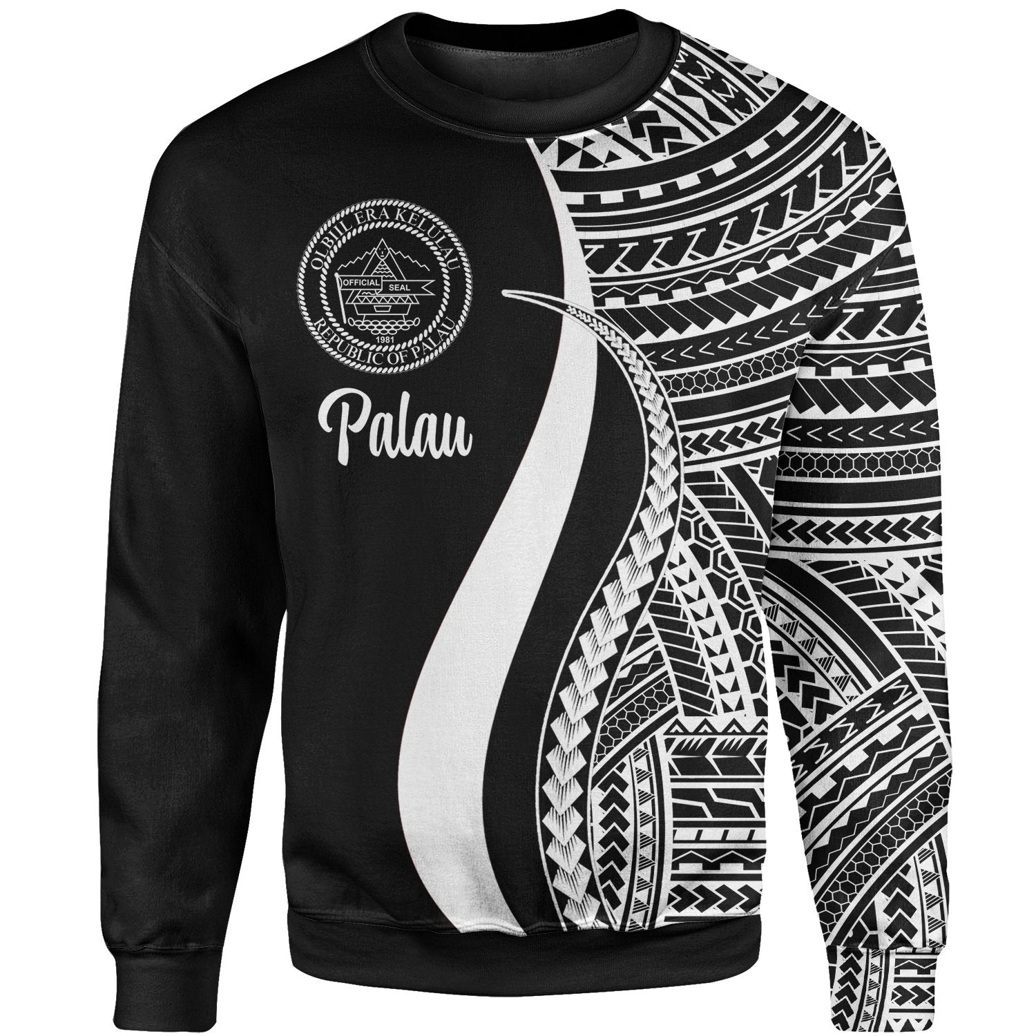 Palau Sweatshirt - White Polynesian Tentacle Tribal Pattern Crest Unisex White - Polynesian Pride