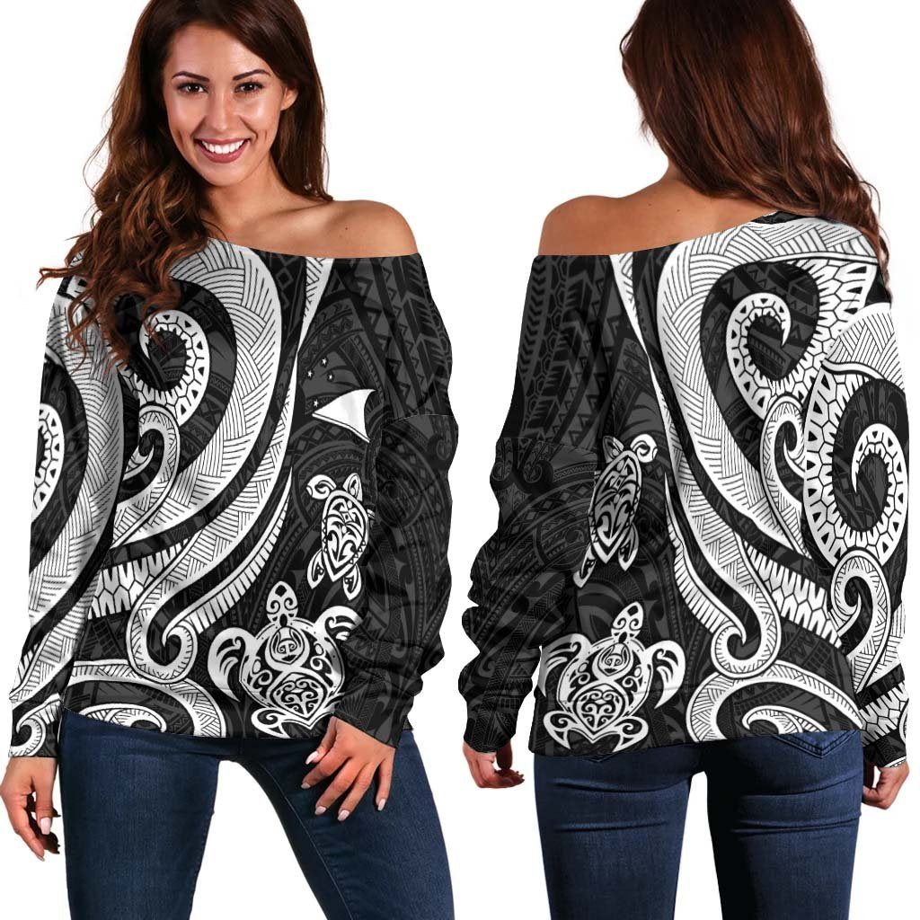 Tokelau Women's Off Shoulder Sweater - White Tentacle Turtle White - Polynesian Pride