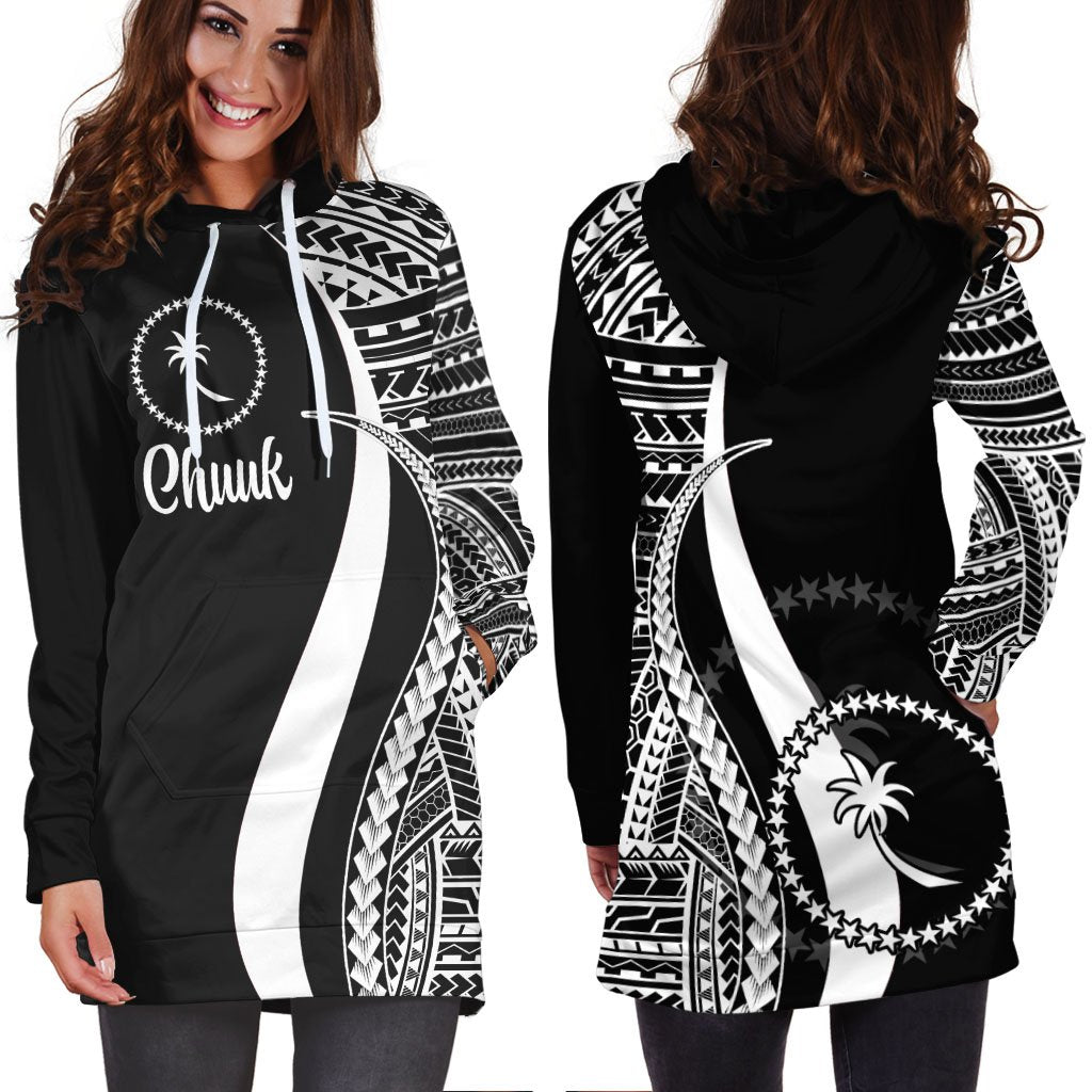 Chuuk Women's Hoodie Dress - White Polynesian Tentacle Tribal Pattern - Polynesian Pride
