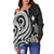 Marshall Islands Women's Off Shoulder Sweater - White Tentacle Turtle - Polynesian Pride