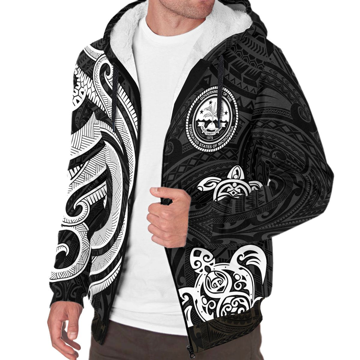 Federated States of Micronesia Sherpa Hoodie - White Tentacle Turtle - Polynesian Pride