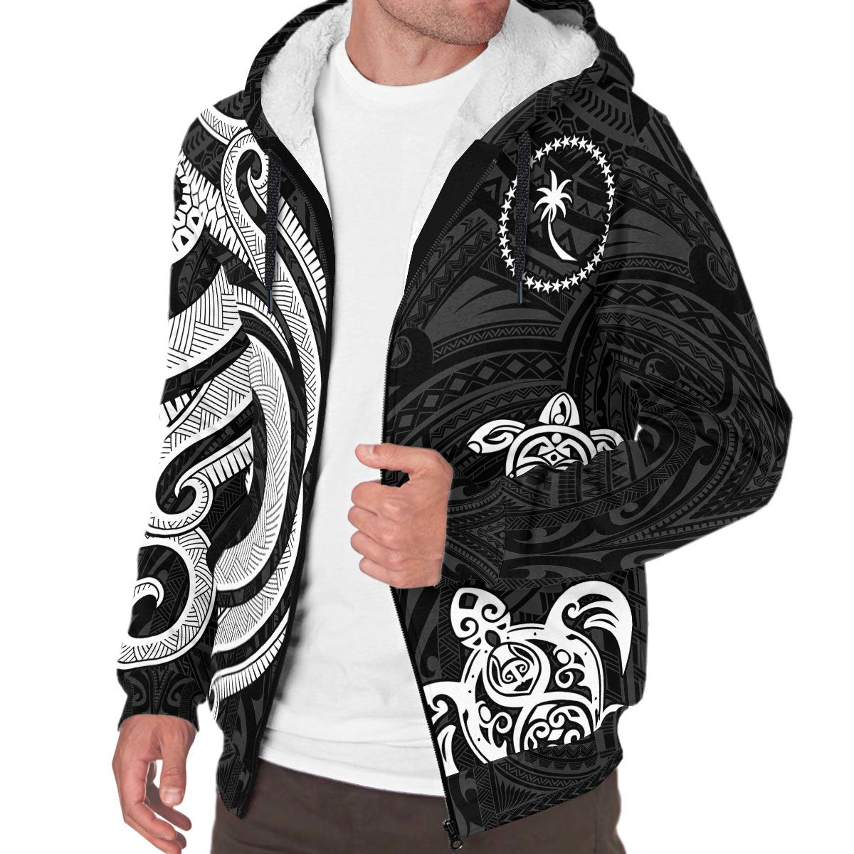 Chuuk Sherpa Hoodie - White Tentacle Turtle - Polynesian Pride