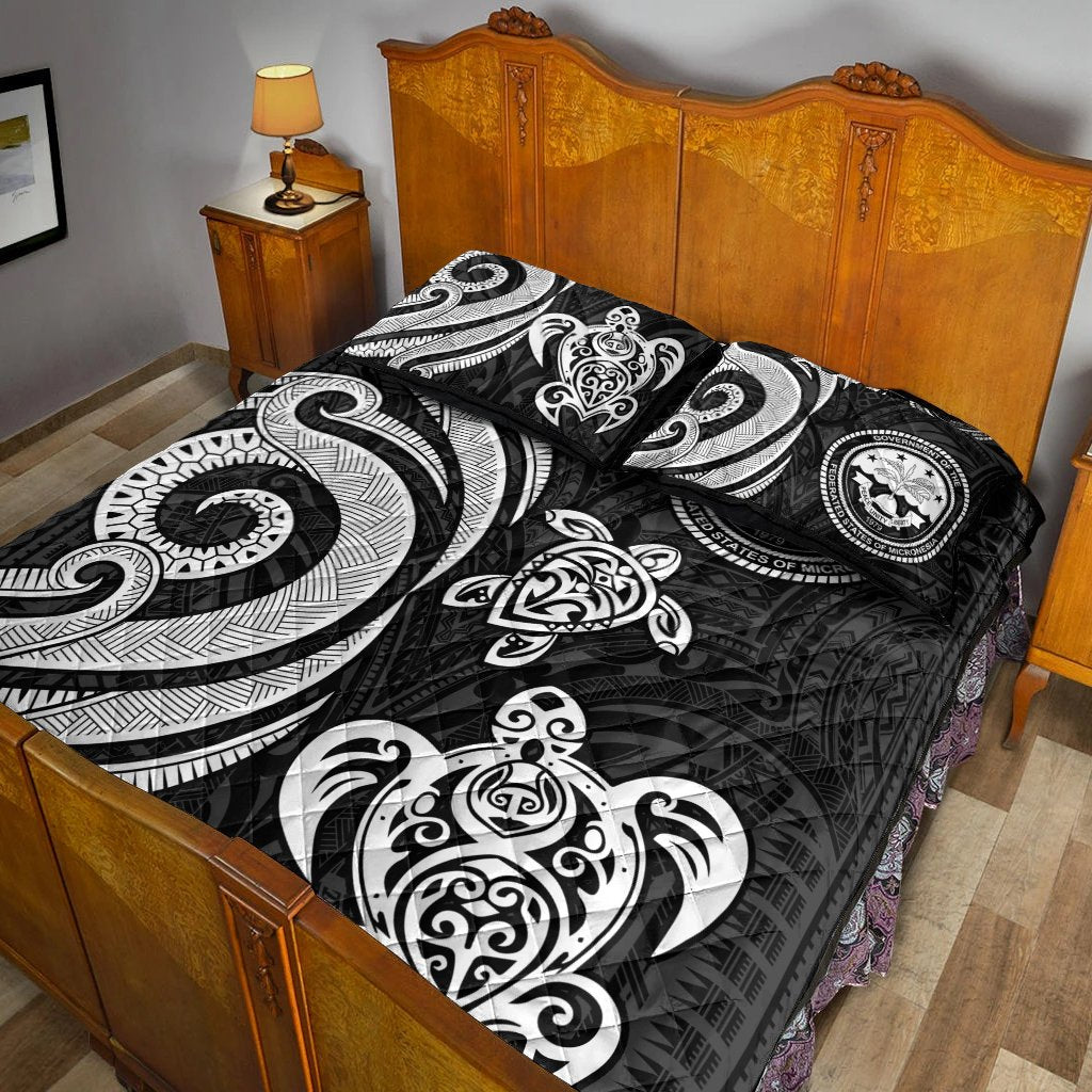Federated States of Micronesia Quilt Bed Set - White Tentacle Turtle - Polynesian Pride