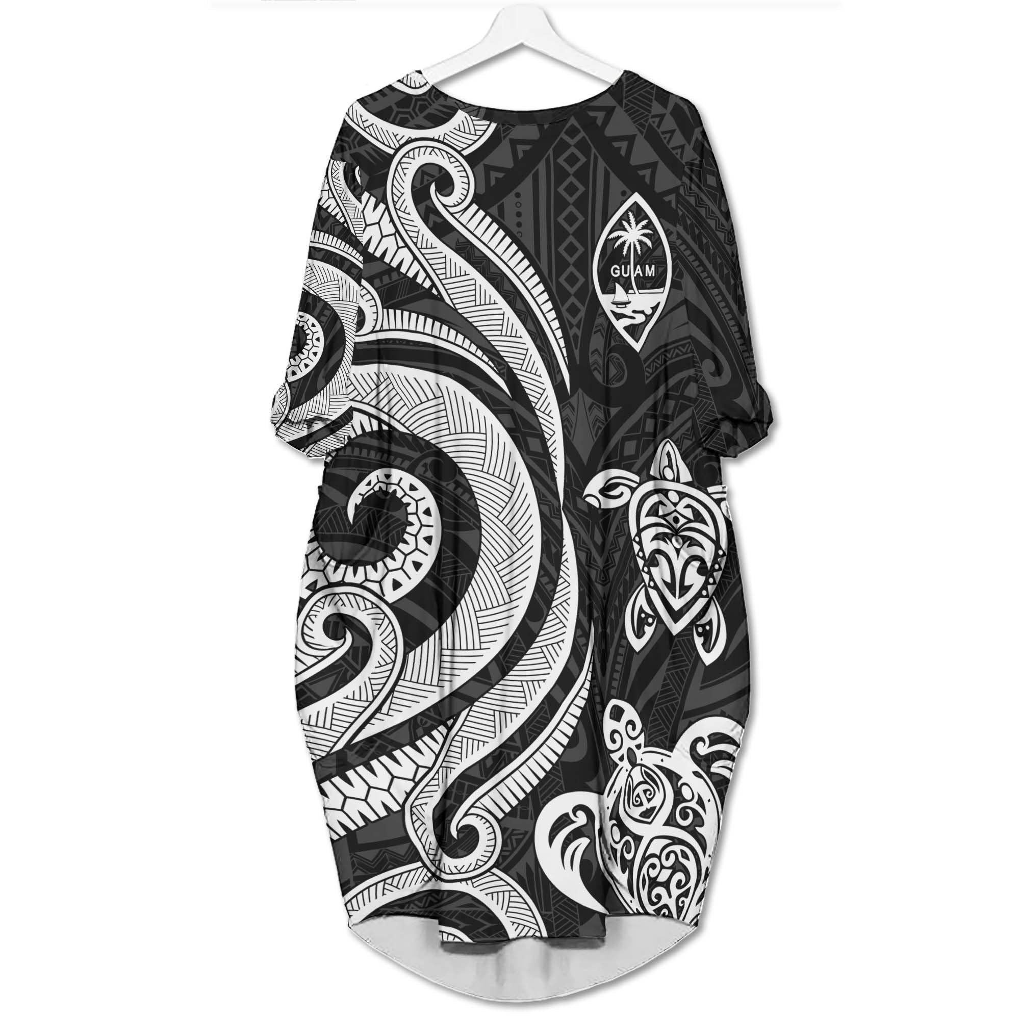 Guam Batwing Pocket Dress - White Tentacle Turtle Women White - Polynesian Pride