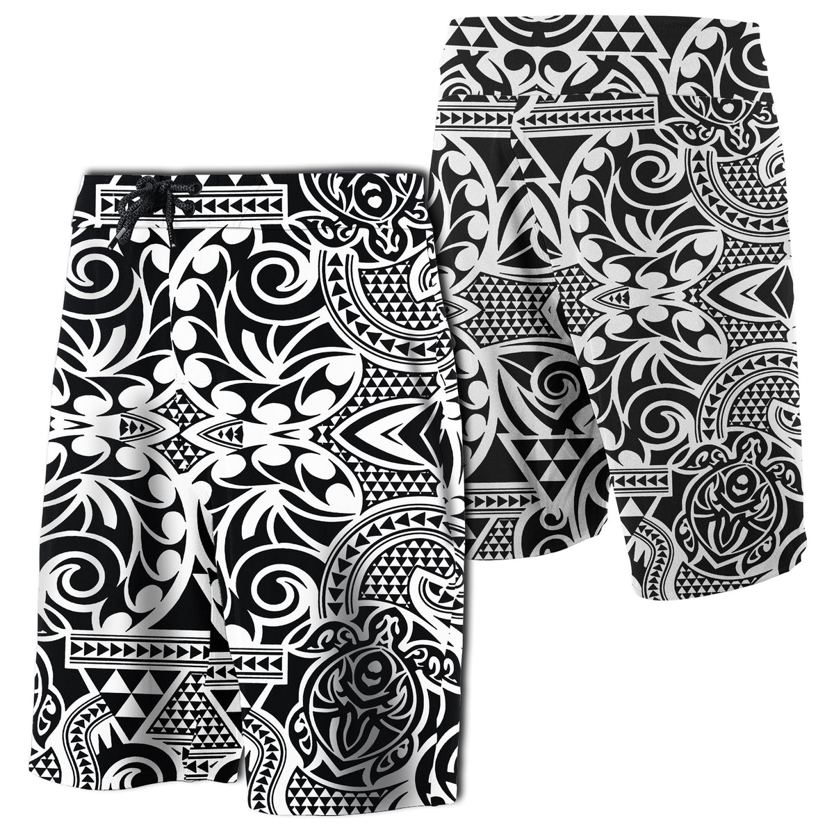 Hawaii Polynesian Tribal Turtle Board Shorts White Men White - Polynesian Pride