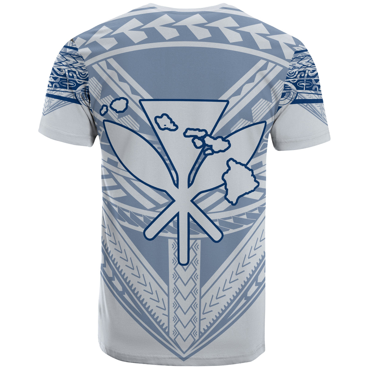 Hawaiian Kanaka Map Football Jersey T Shirt White and Blue Roger Style - Polynesian Pride