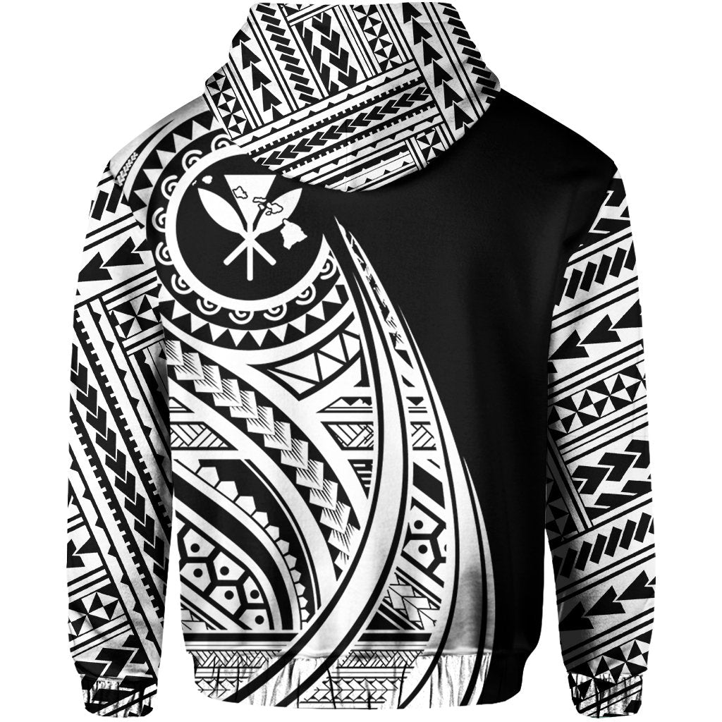 Hawaii Kanaka Polynesian Zip up Hoodie Tatoo Style White - Polynesian Pride