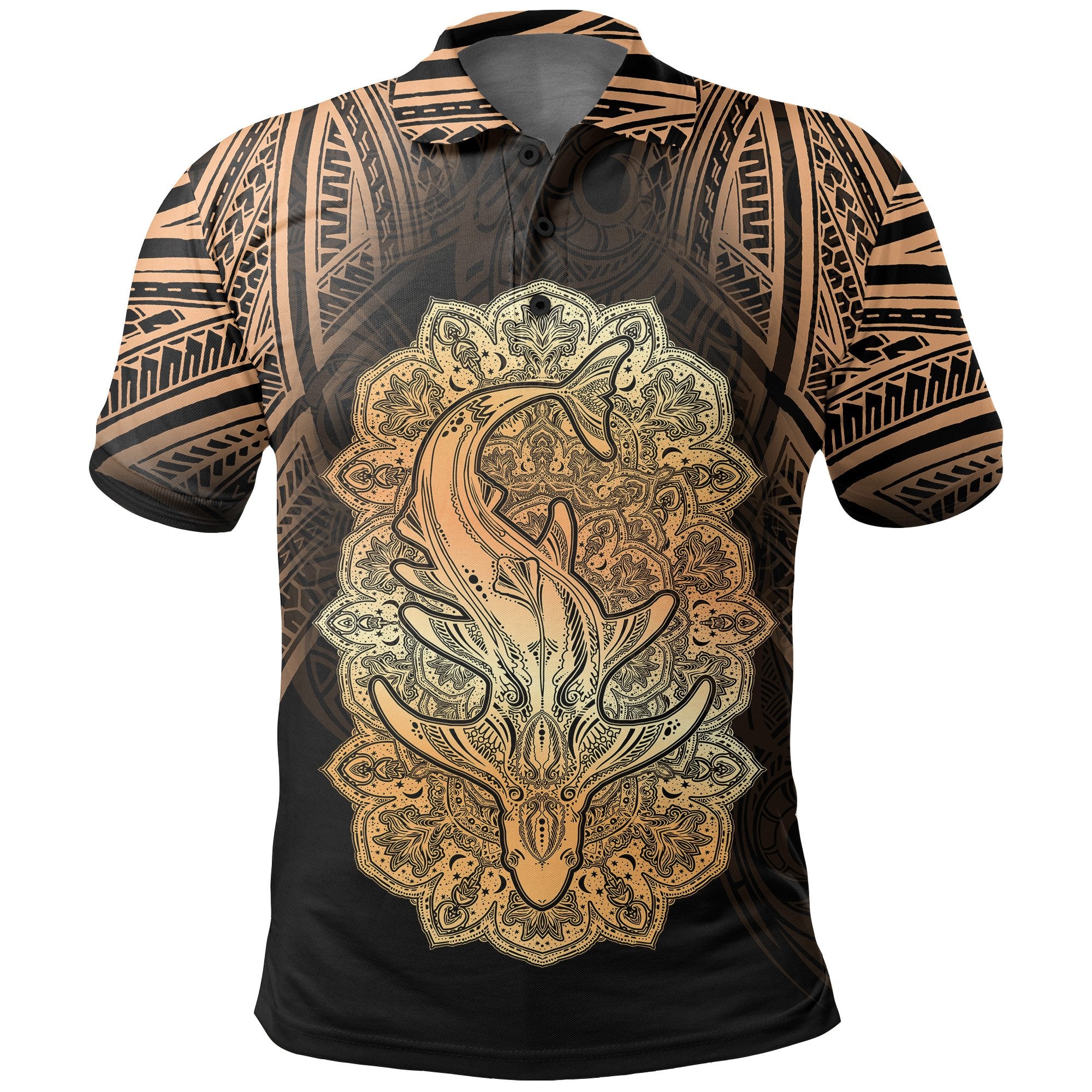 Wild Shark Polynesian Polo Shirt Unisex Gold - Polynesian Pride