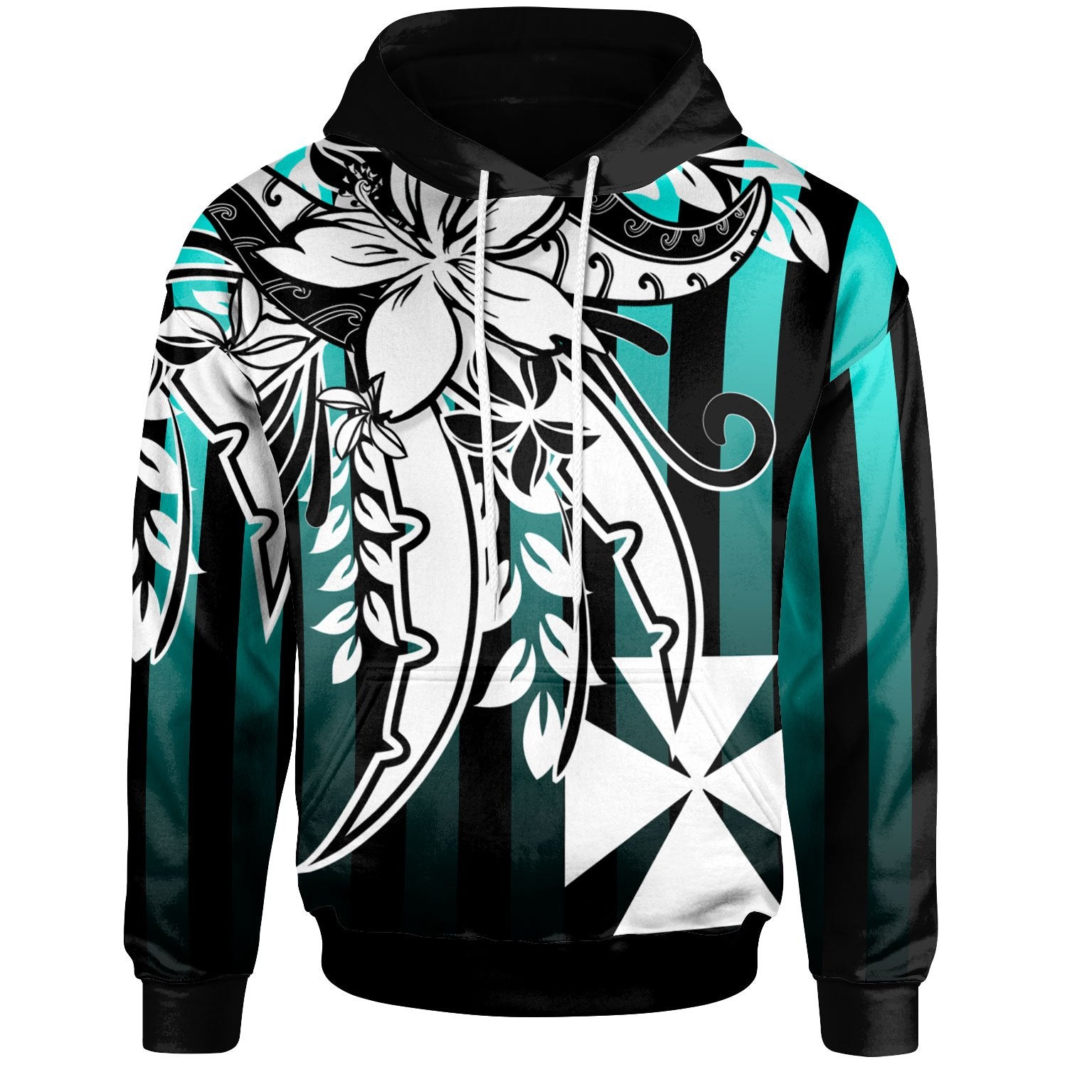 Wallis & Futuna Hoodies Cyan Vertical Stripes Style Unisex Cyan - Polynesian Pride