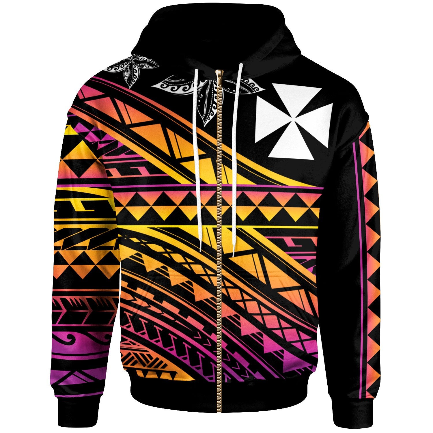 Wallis and Futuna Custom Zip Hoodie Special Polynesian Ornaments Unisex Black - Polynesian Pride