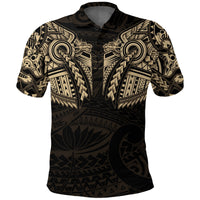 New Zealand Polo Shirt, Maori Tattoo Wolf Dragon Golf Shirt Gold Unisex Black - Polynesian Pride