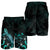 Fiji Polynesian Men's Shorts - Turtle With Blooming Hibiscus Turquoise - Polynesian Pride