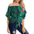 Hawaii Tropical Leaves Polynesian Women's Off Shoulder Wrap Waist Top - Melio Style - AH Female Green - Polynesian Pride