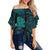 Hawaii Monsteria Leaves Polynesian Women's Off Shoulder Wrap Waist Top - Melio Style - AH Female Turquoise - Polynesian Pride