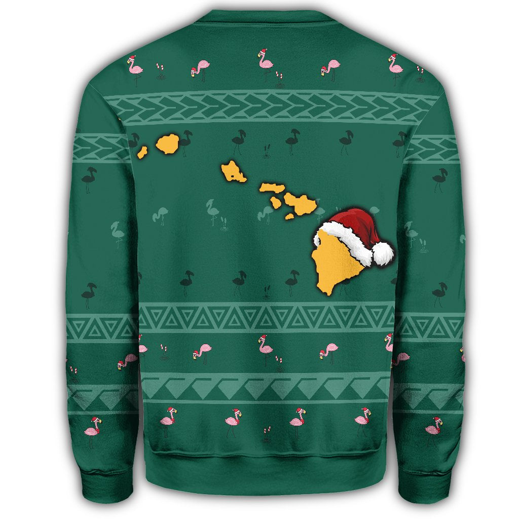 Hawaiian Map Polynesian Mele Kalikimaka Flamingo Christmas Sweatshirt - Polynesian Pride