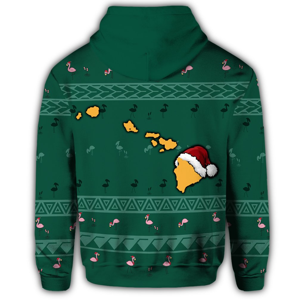 Hawaiian Map Polynesian Mele Kalikimaka Flamingo Christmas Hoodie Zip - Polynesian Pride