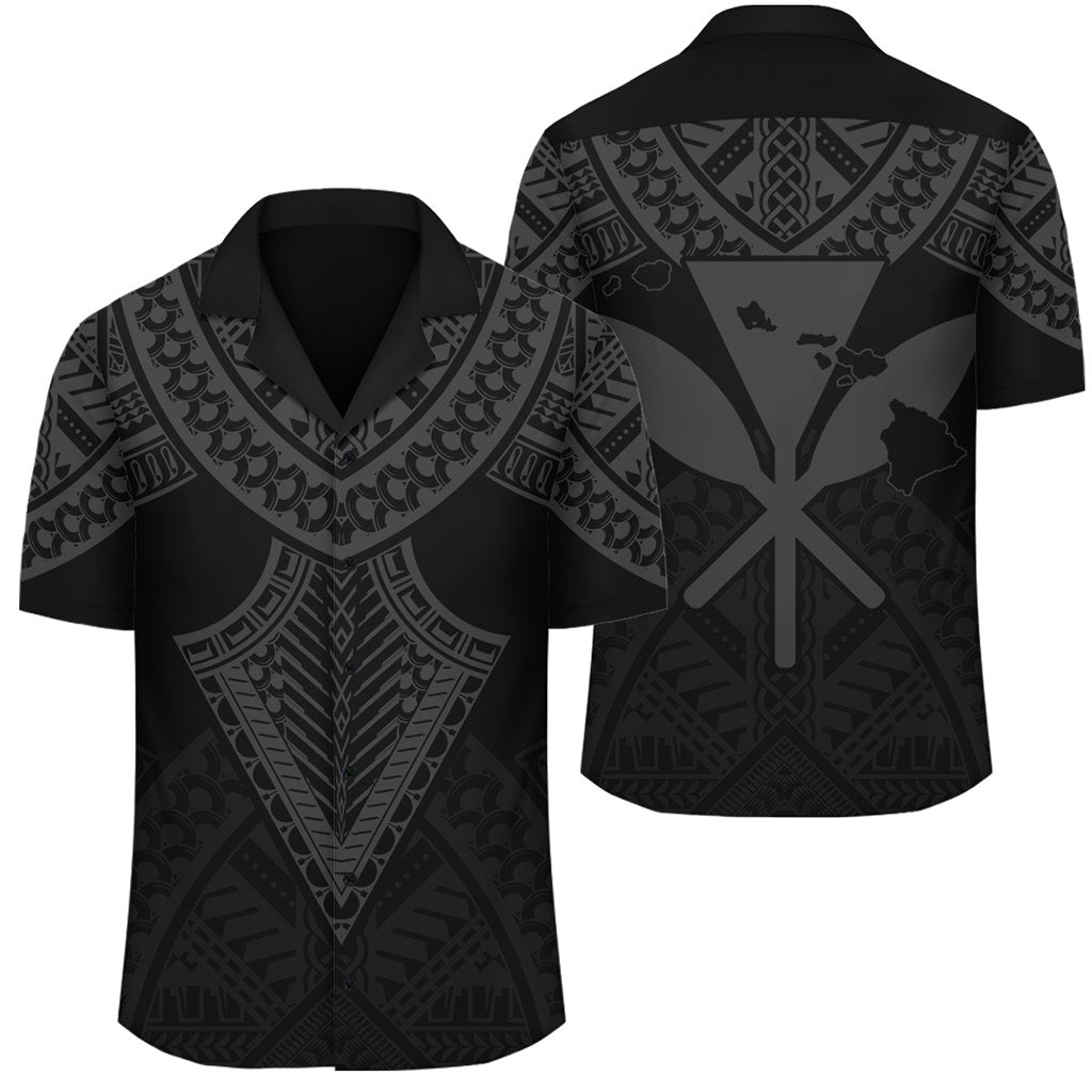 Hawaii Polynesian Limited Hawaiian Shirt - Tab Style Gray - AH Unisex Black - Polynesian Pride