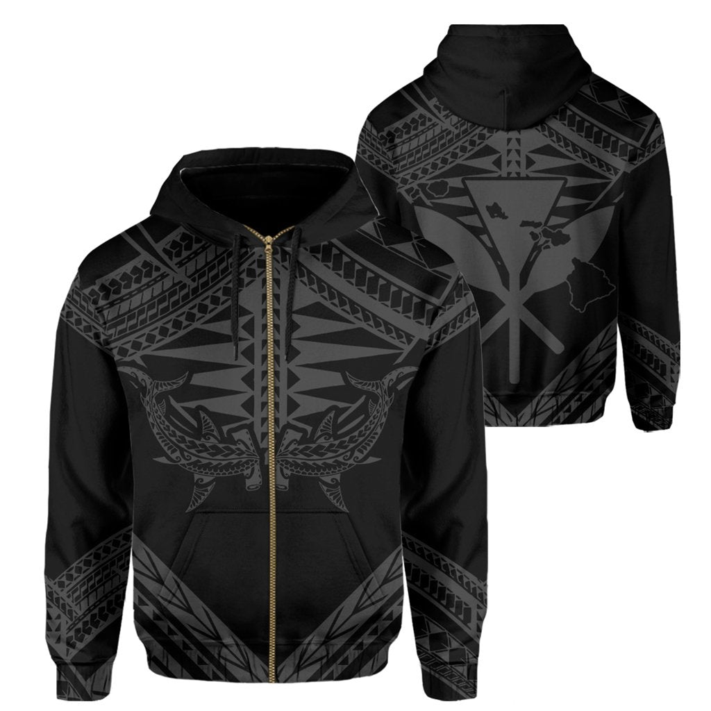 Hawaii Shark Polynesian Kanaka Gray Hoodie (Zip up) Candy Style Unisex Black - Polynesian Pride