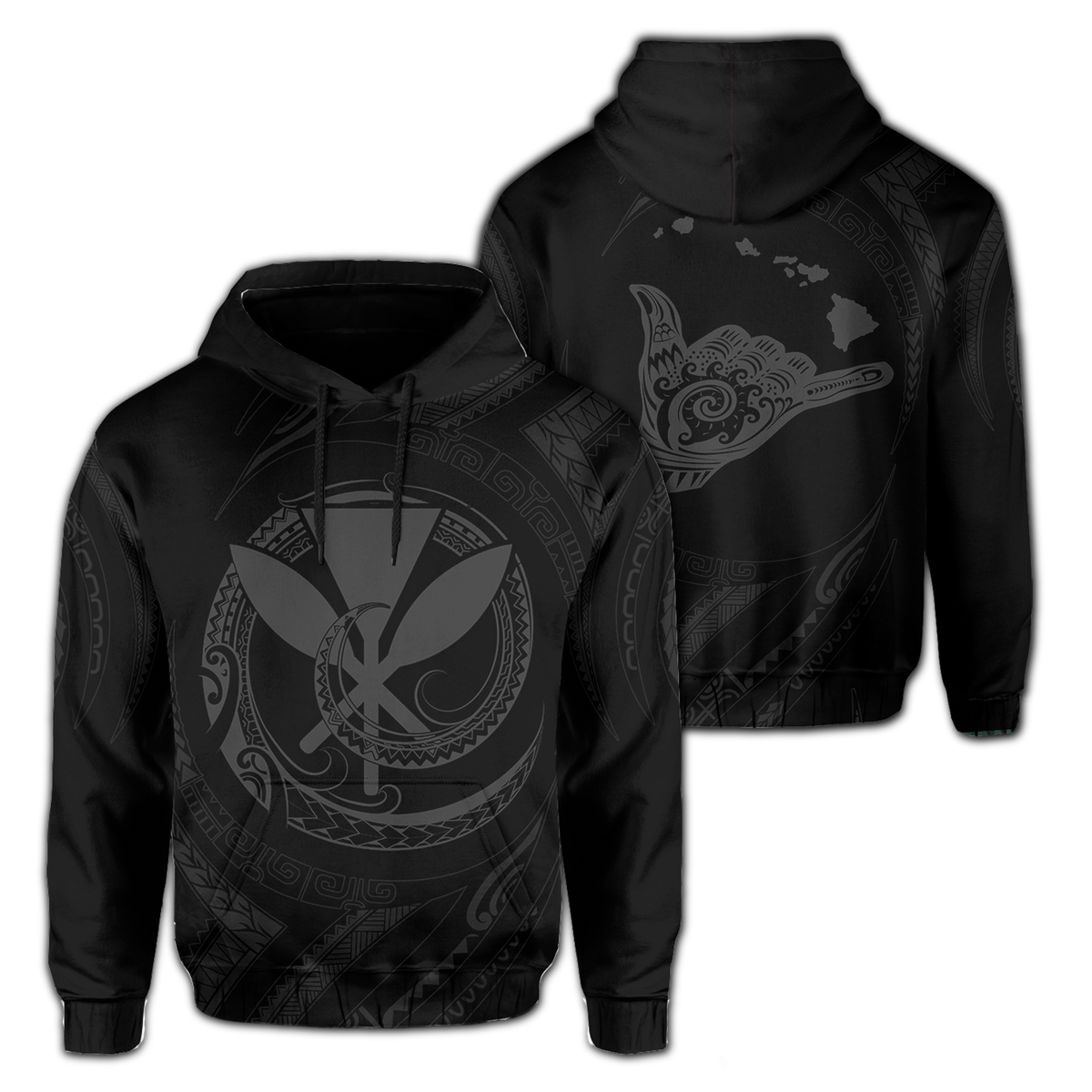 Polynesian Kanaka Shaka Map of Hawaii Hoodie Gray Unisex Gray - Polynesian Pride