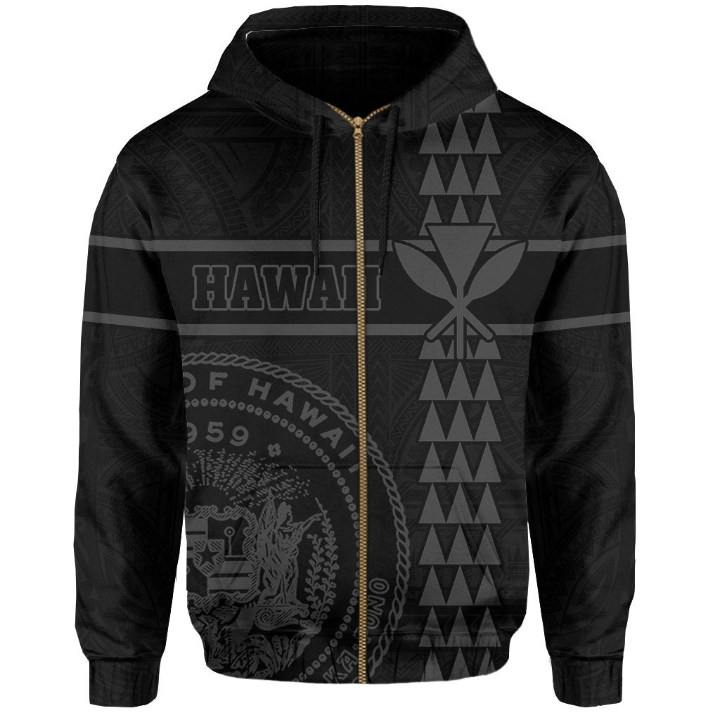 Polynesian Kakau Kanaka Seal of Hawaii Zip Hoodie Gray - Polynesian Pride