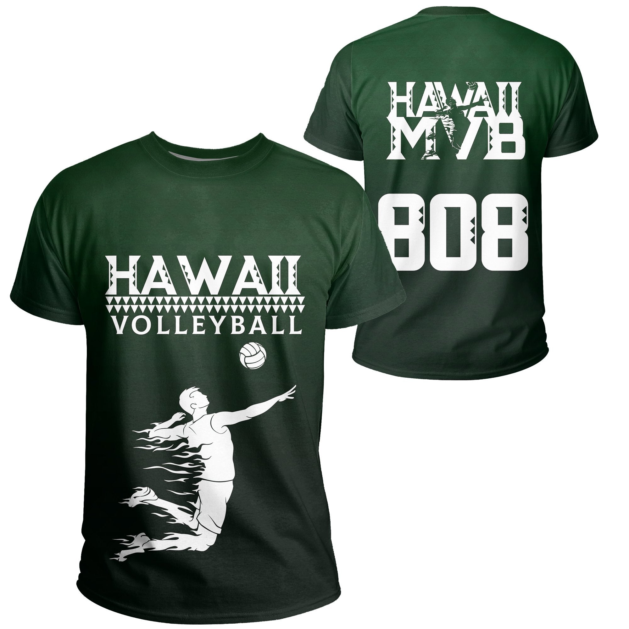 Volleyball Sport Hawaii Kakau T Shirt Green Unisex Green - Polynesian Pride