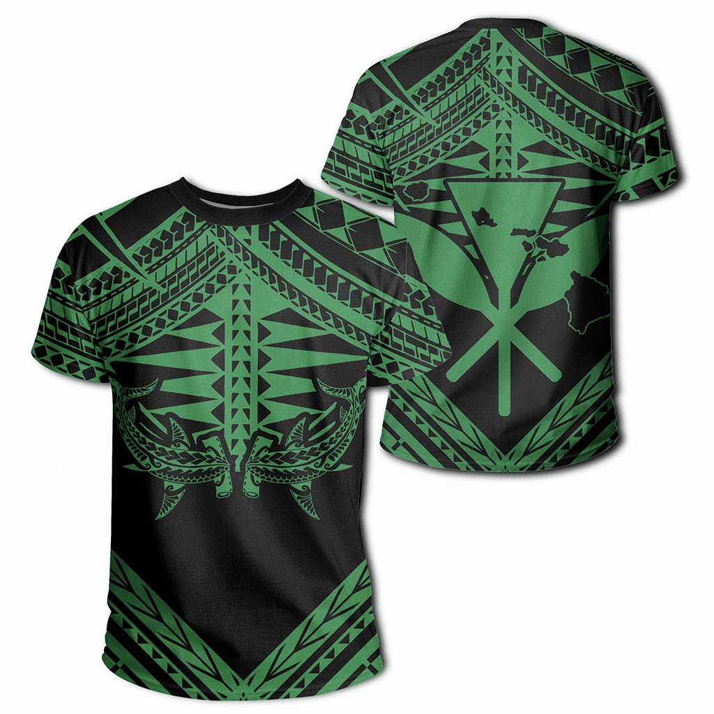 Hawaii Shark Polynesian Kanaka Green T Shirt Candy Style Unisex Black - Polynesian Pride