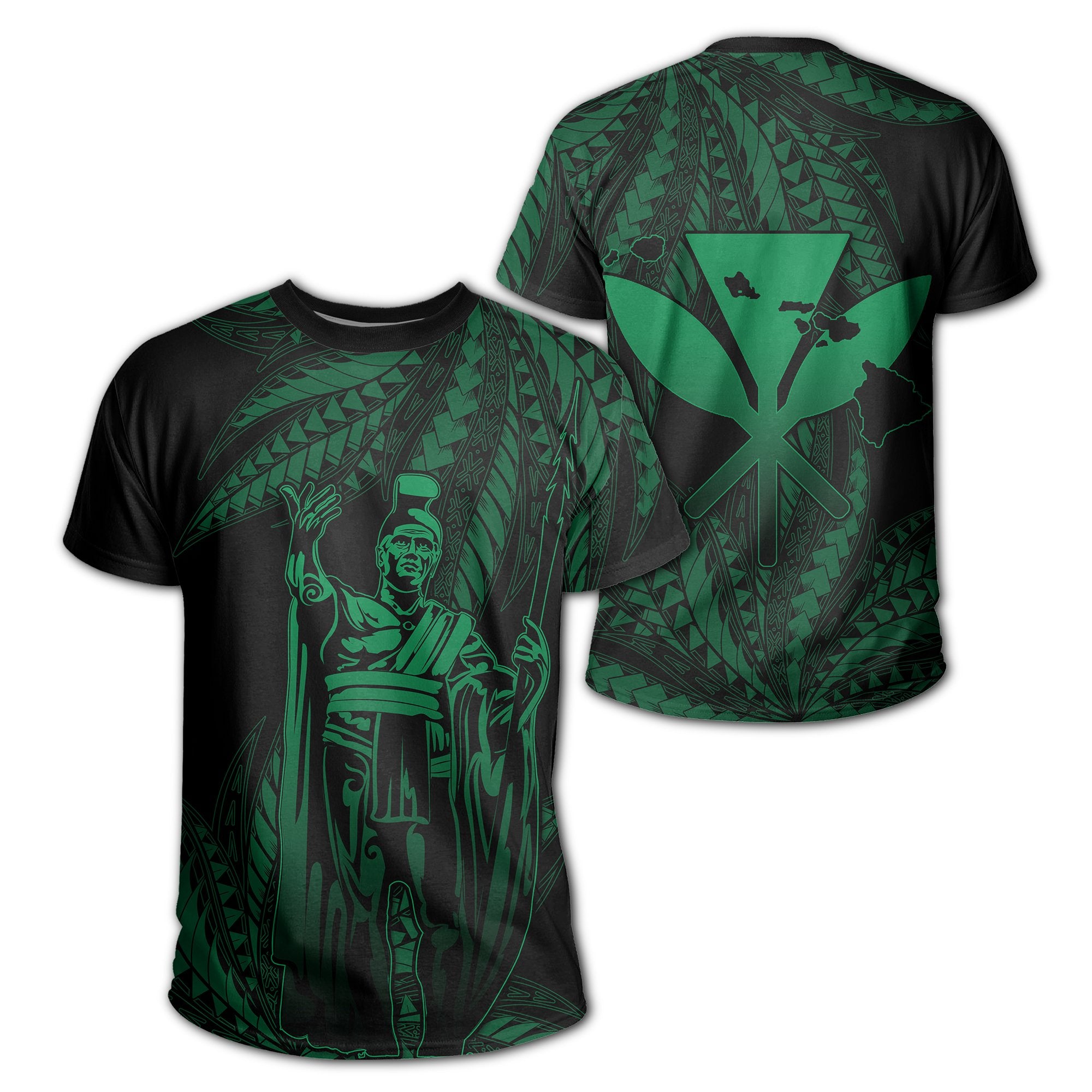 Hawaii King Polynesian T Shirt Durk Style Green Unisex Green - Polynesian Pride