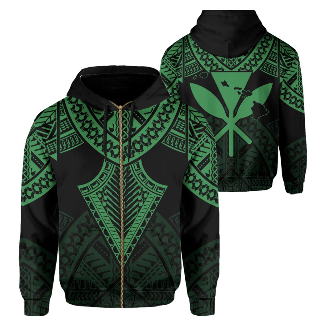 Hawaii Polynesian Hoodie Limited (Zip up) Tab Style Green Unisex Art - Polynesian Pride