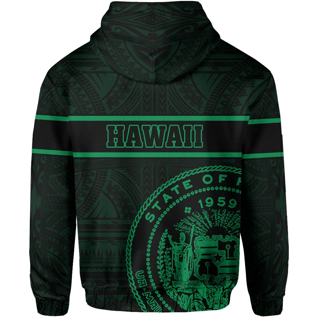 Polynesian Kakau Kanaka Seal of Hawaii Zip Hoodie Green - Polynesian Pride