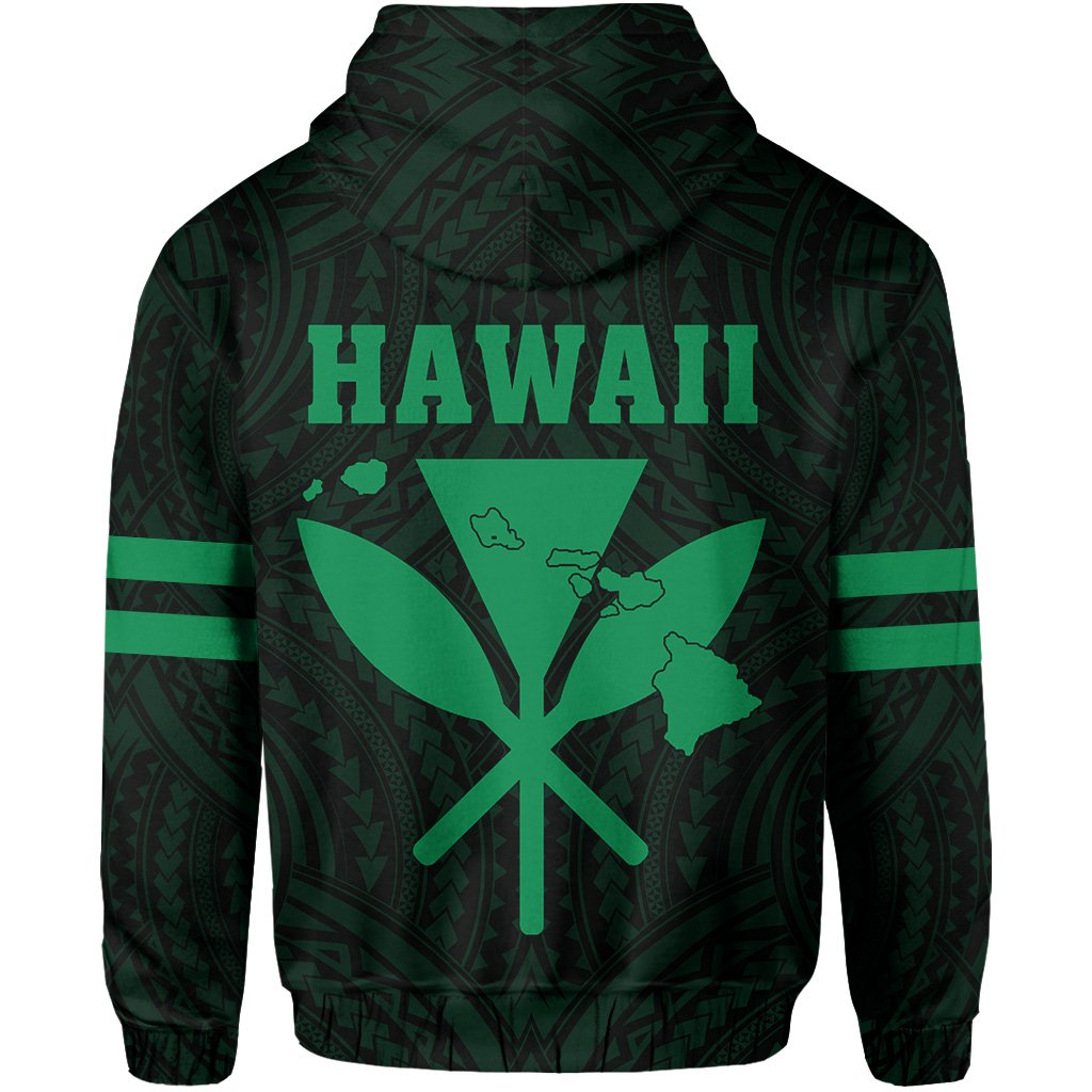 Polynesian King Kanaka Map Seal of Hawaii Hoodie Green - Polynesian Pride