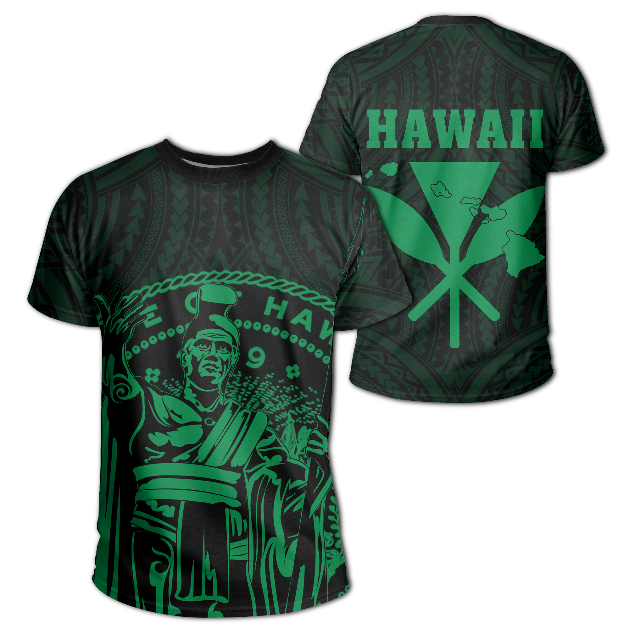 Hawaii King Coat of Arms Kanaka Map Polynesian T Shirt Green Unisex Green - Polynesian Pride