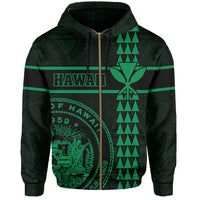 Polynesian Kakau Kanaka Seal of Hawaii Zip Hoodie Green - Polynesian Pride