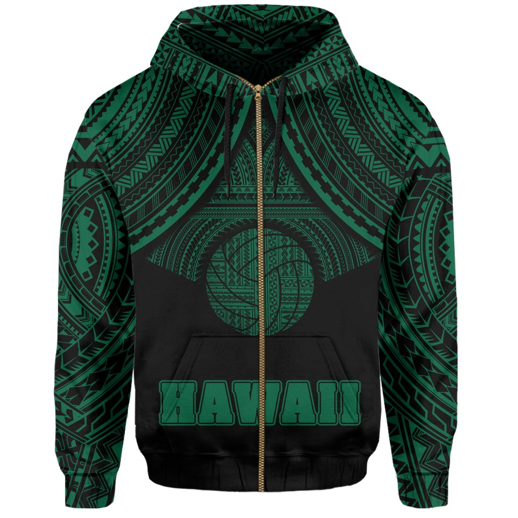 Polynesian Volleyball Hawaii Zip Hoodie Green - Polynesian Pride