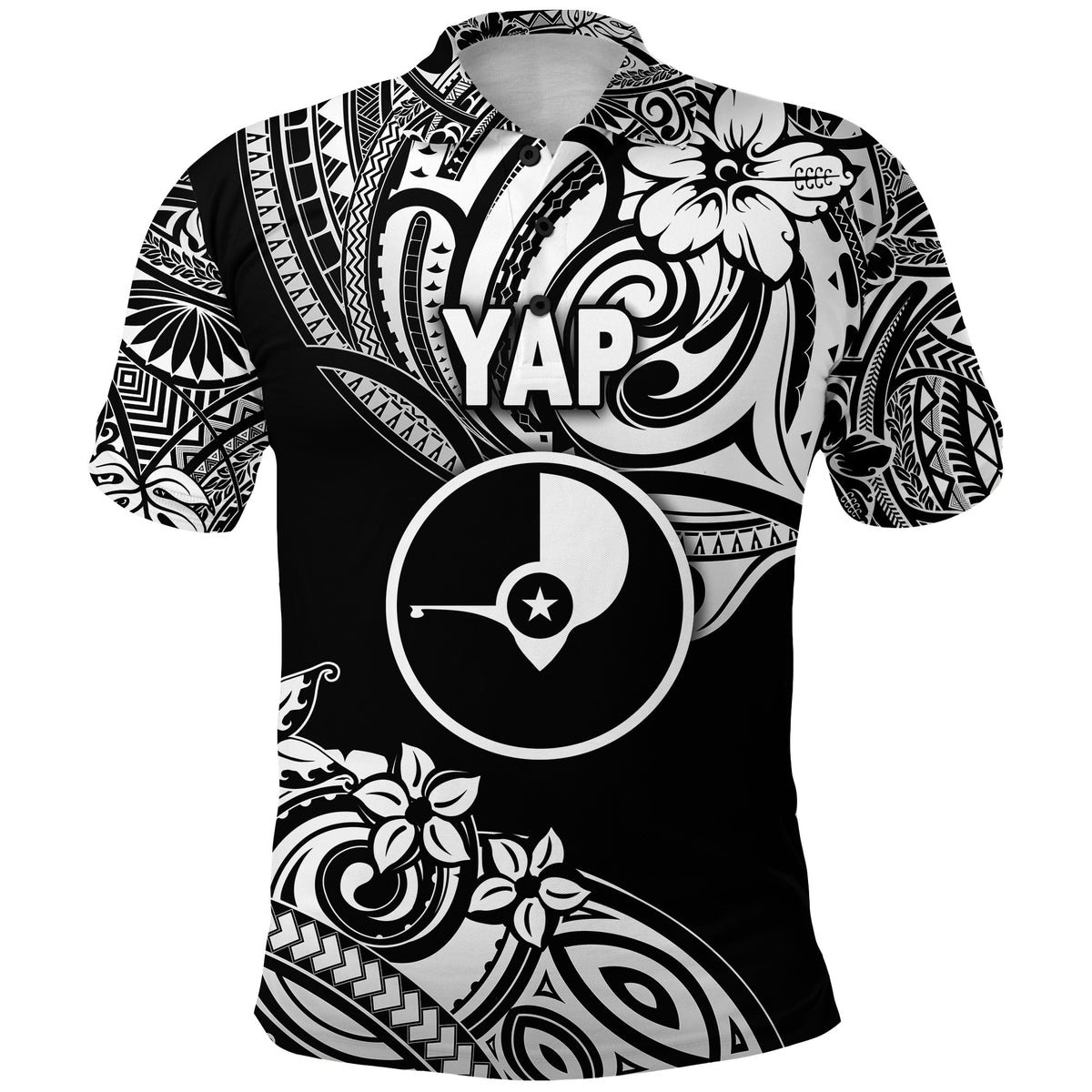 FSM Yap Polo Shirt Unique Vibes Black LT8 - Polynesian Pride