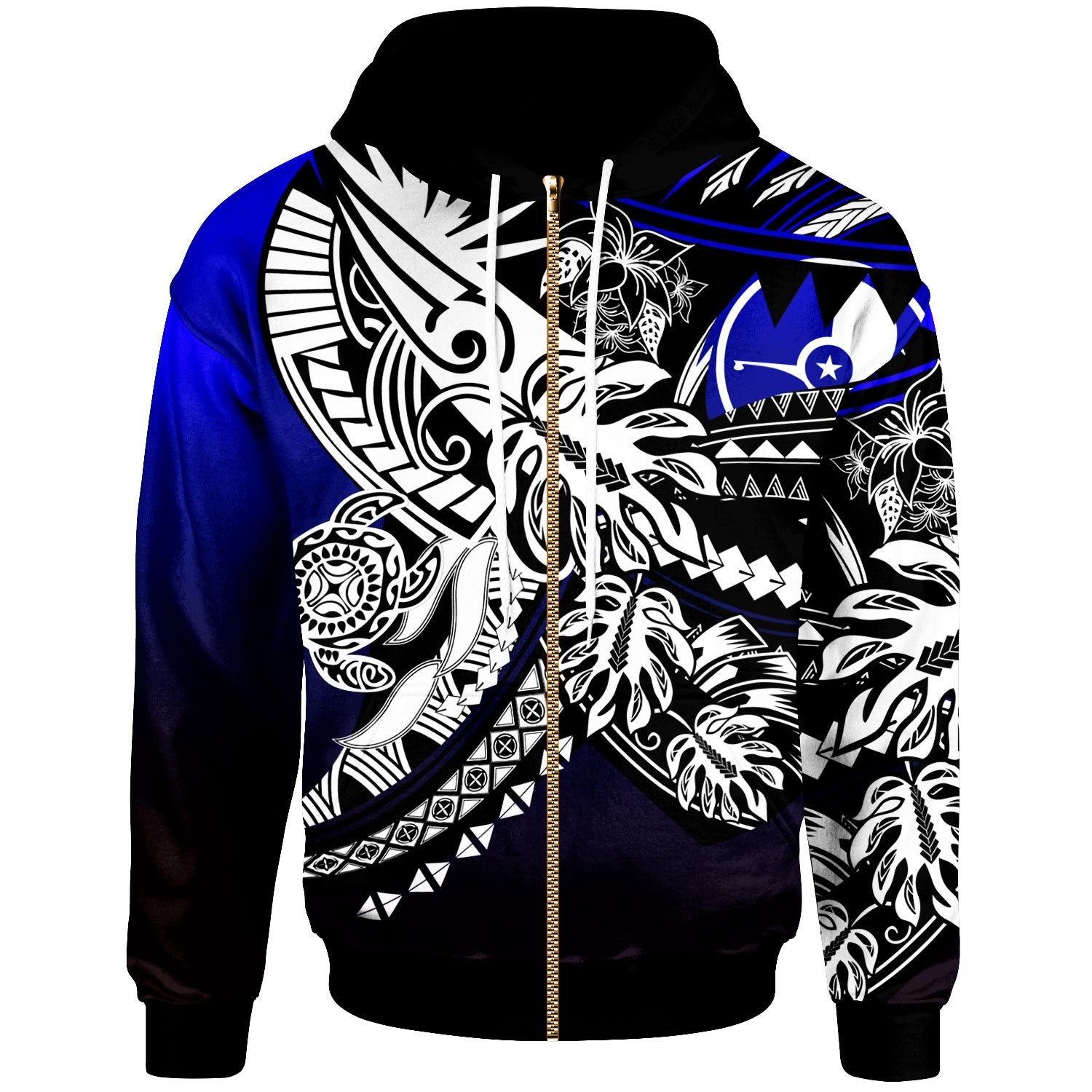 Yap Zip Hoodie Tribal Jungle Pattern Blue Color Unisex Blue - Polynesian Pride