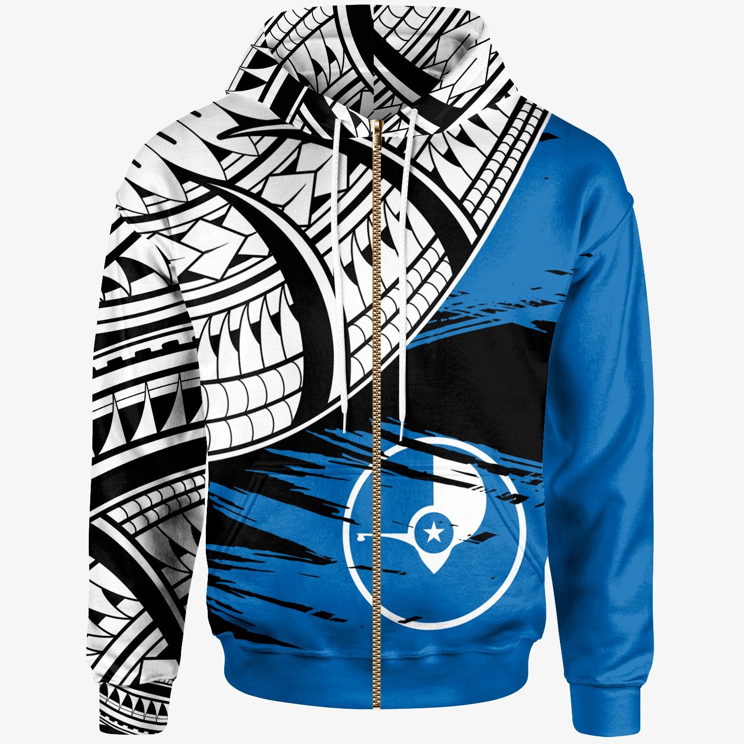 Yap Custom Zip Hoodie Yap Flag Style With Claw Pattern Unisex Blue - Polynesian Pride