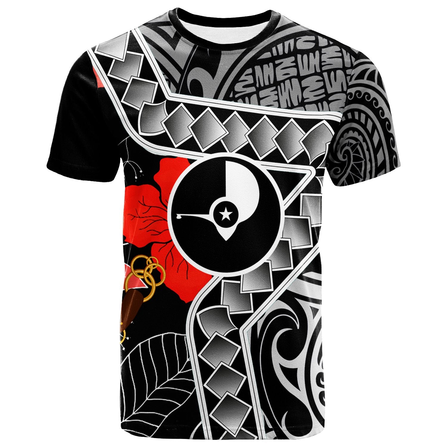 Yap T Shirt Hibiscus Ft Polynesian Pattern Unisex Black - Polynesian Pride