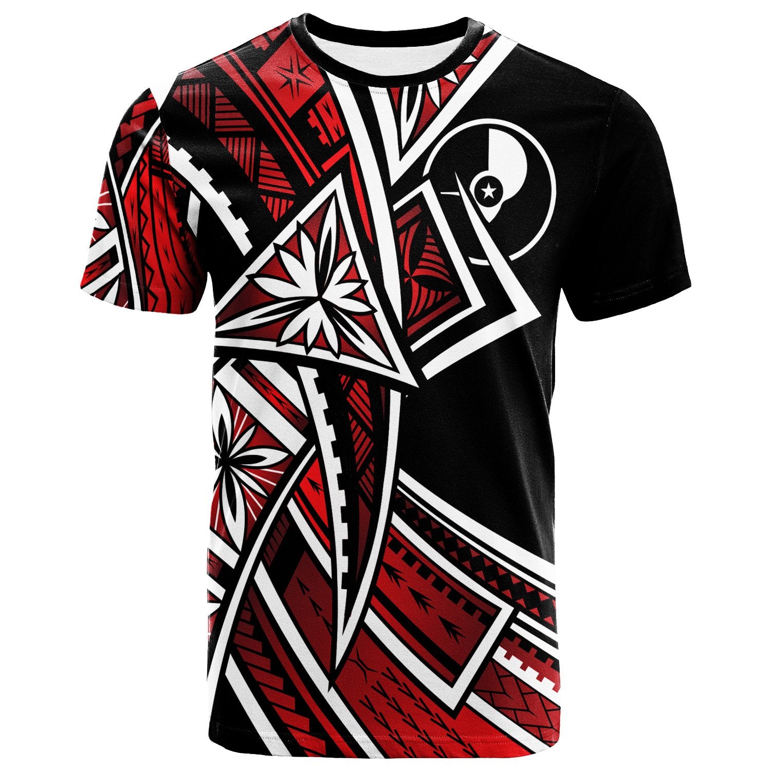 Yap T Shirt Tribal Flower Special Pattern Red Color Unisex Red - Polynesian Pride