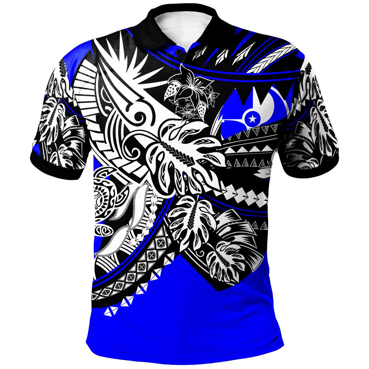 Yap Polo Shirt Tribal Jungle Blue Pattern Unisex Blue - Polynesian Pride