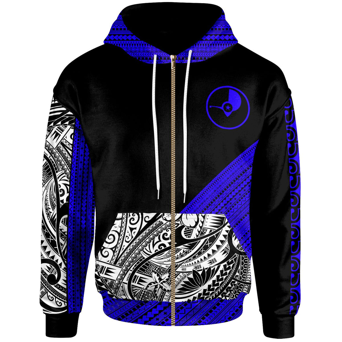 Yap Custom Zip Hoodie Diagonal Pattern Dark Blue Unisex Dark Blue - Polynesian Pride