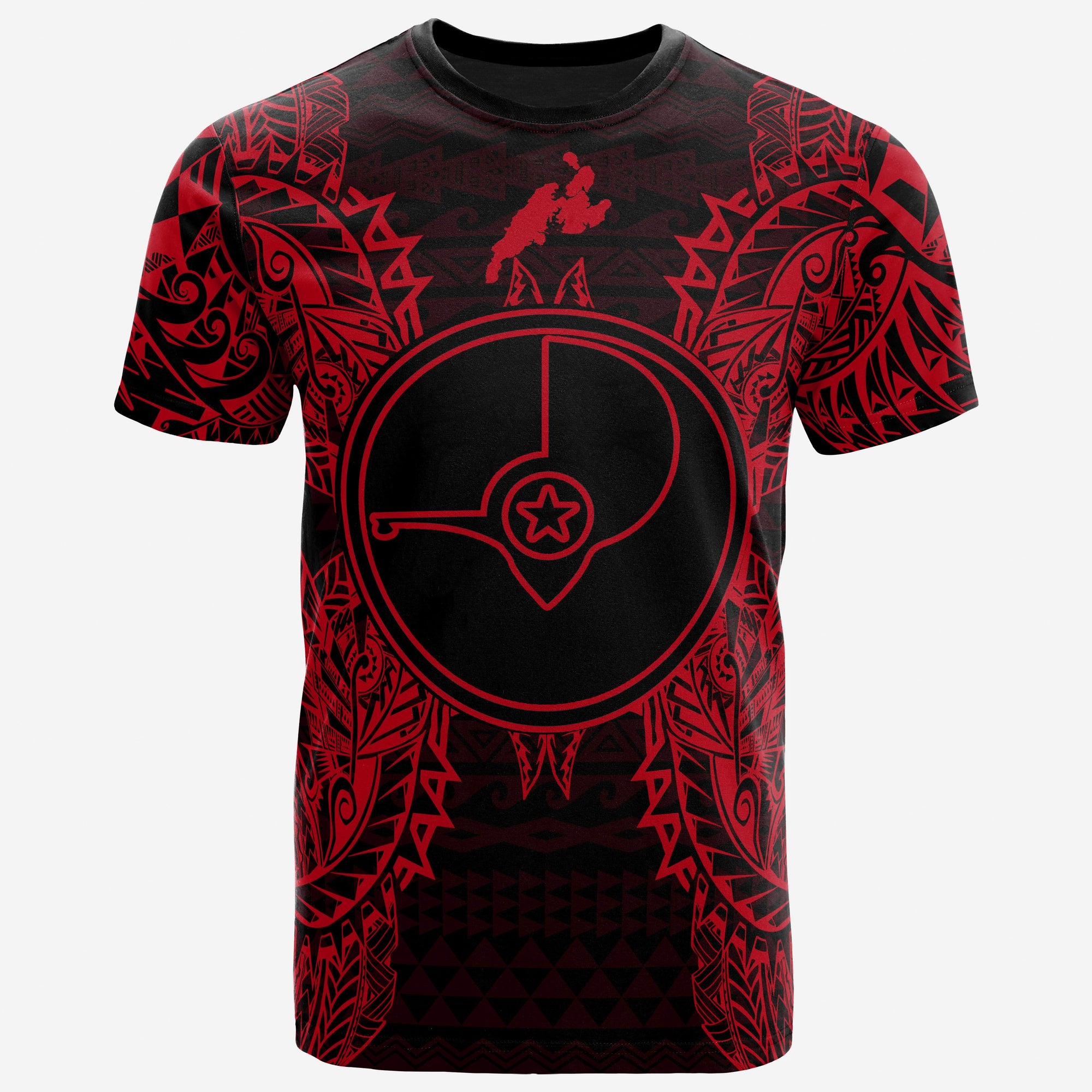 Yap All Over T Shirt Yap Flag Map Polynesian Tattoo Red Unisex Gold - Polynesian Pride