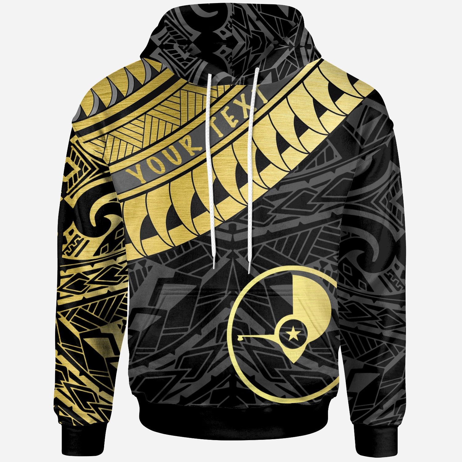 Yap Custom Hoodie Ginger Lei Pattern Gold Front Unisex Black - Polynesian Pride