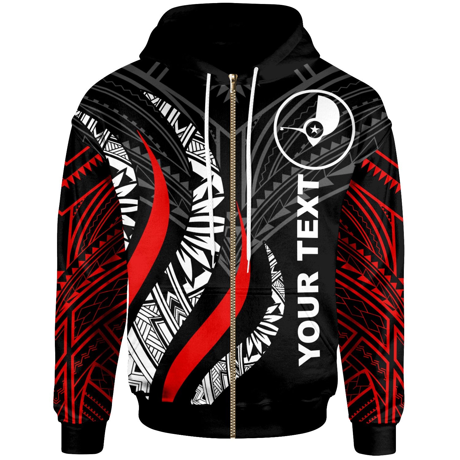 Yap Custom Zip Hoodie Yap Strong Fire Pattern Red Unisex Black - Polynesian Pride