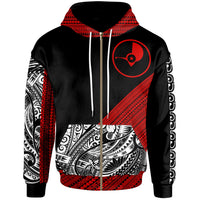 Yap Custom Zip Hoodie Diagonal Pattern Red White Unisex Black - Polynesian Pride