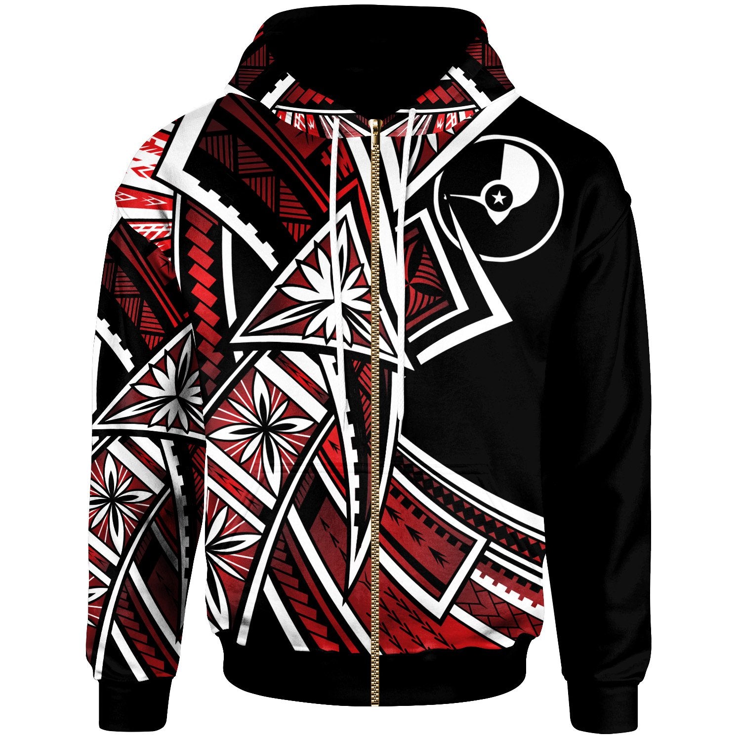 Yap Zip Hoodie Tribal Flower Special Pattern Red Color Unisex Red - Polynesian Pride