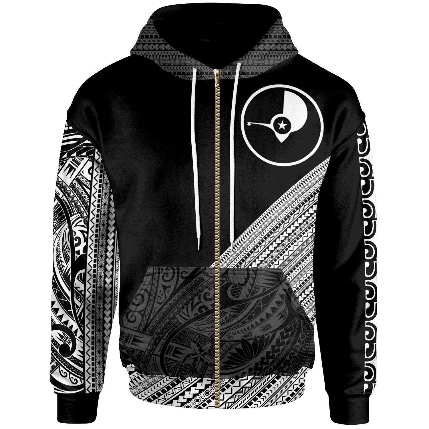 Yap Custom Zip Hoodie Diagonal Pattern Unisex Black - Polynesian Pride